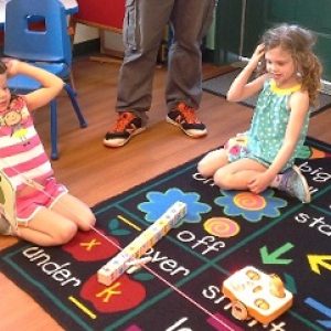 Two Girls Coding with KIBO Image